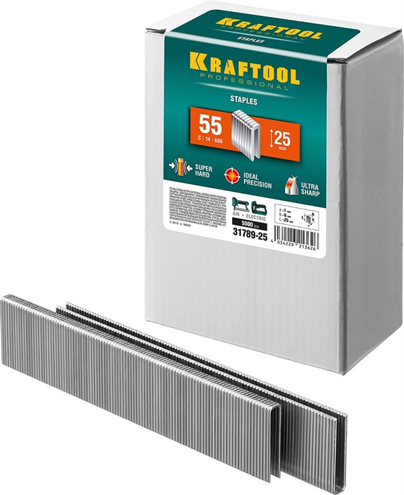 KRAFTOOL тип 18GA (55 / 90 / C) 25 мм, 5000 шт, скобы для степлера (31789-25) - фото 503912