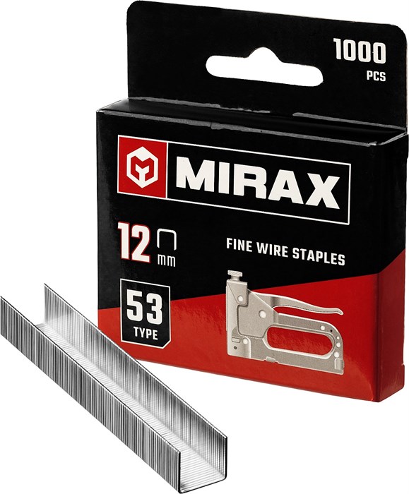 MIRAX тип 53 (A/10/JT21) 12 мм, 1000 шт, калибр 23GA, скобы для степлера (3153-12) - фото 504093