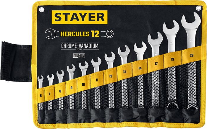 STAYER HERCULES, 12 шт, 6 - 22 мм, набор комбинированных гаечных ключей, Professional (27081-H12) - фото 506543