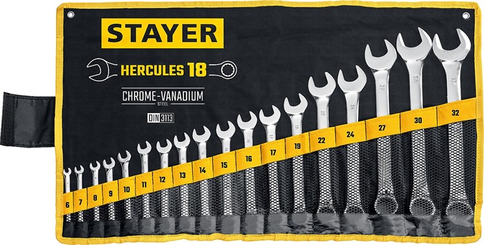 STAYER HERCULES, 18 шт, 6 - 32 мм, набор комбинированных гаечных ключей, Professional (27081-H18) - фото 506545