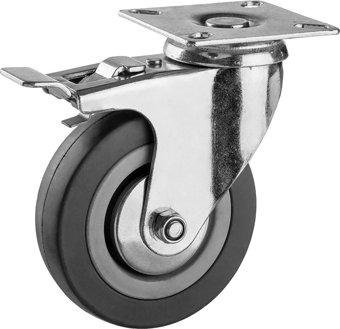 ЗУБР d=100 мм, г/п 65 кг, поворотное колесо c тормозом резина/полипропилен (30956-100-B) - фото 511539