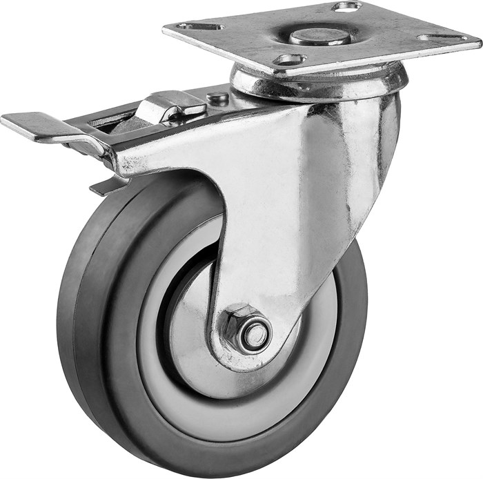 ЗУБР d=75 мм, г/п 50 кг, поворотное колесо c тормозом резина/полипропилен (30956-75-B) - фото 511543