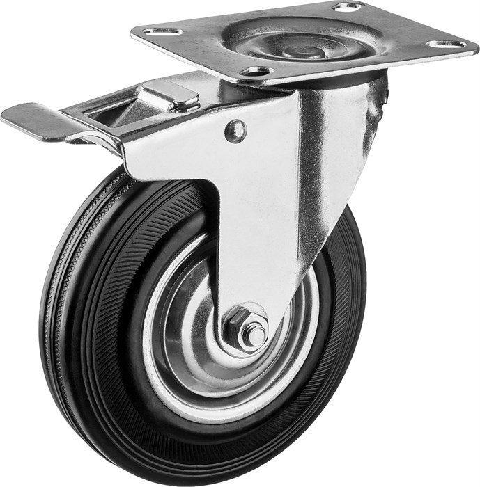 ЗУБР d=100 мм, г/п 70 кг, игольчатый подшипник, поворотное колесо c тормозом резина/металл, Профессионал (30936-100-B) - фото 511567