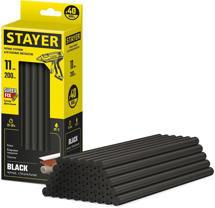 STAYER Black чёрные 11х200 мм, 40 шт, Клеевые стержни (2-06821-D-S40) - фото 515254