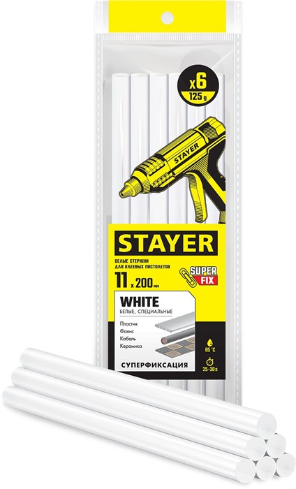 STAYER White белые 11х200 мм, 6 шт, Клеевые стержни (2-06821-W-S06) - фото 515266
