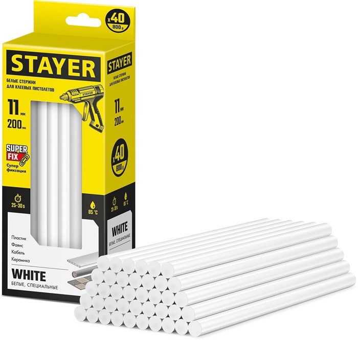 STAYER White белые 11х200 мм, 40 шт, Клеевые стержни (2-06821-W-S40) - фото 515270