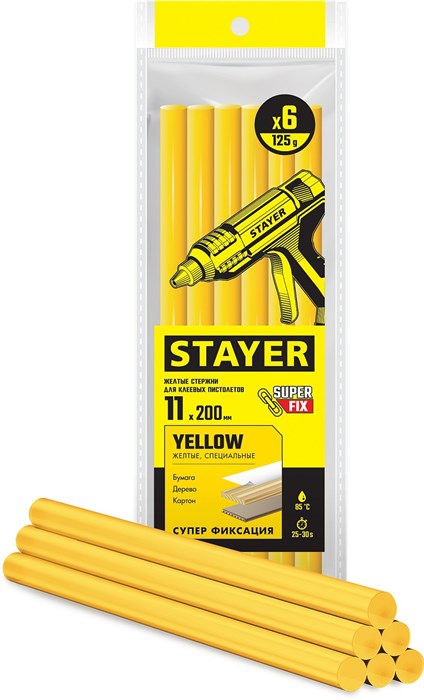 STAYER Yellow жёлтые 11х200 мм, 6 шт, Клеевые стержни (2-06821-Y-S06) - фото 515274