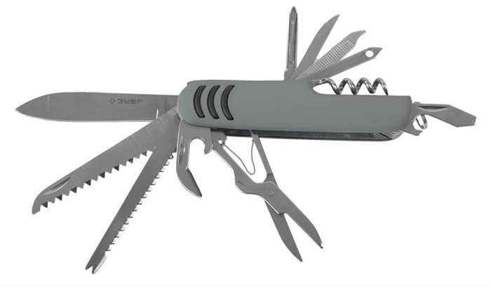 ЗУБР 12 в 1, складной, обрезиненная рукоятка 90 мм, многофункциональный нож (47780) - фото 515488