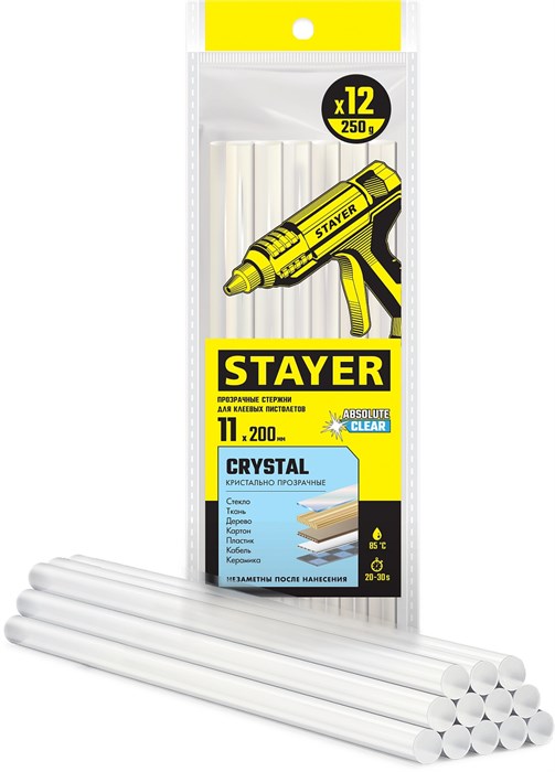 STAYER Cristal 11х200 мм, 12 шт, Универсальные клеевые стержни прозрачные, (0682-12) - фото 521483