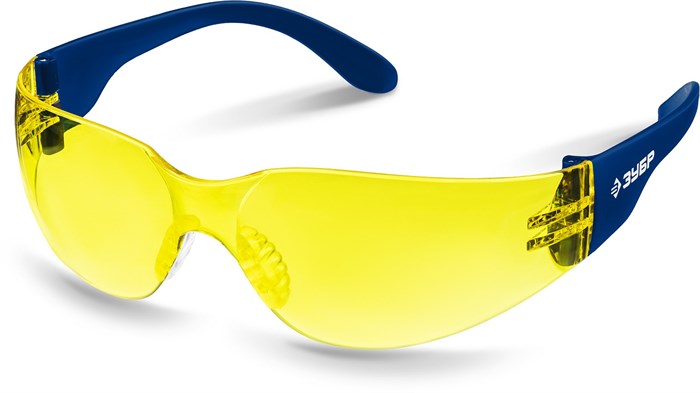 ЗУБР БАРЬЕР жёлтые, облегчённые, линза устойчивая к царапинам и запотеванию, открытого типа, защитные очки (110488) - фото 523177