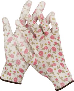 GRINDA прозрачное PU покрытие, 13 класс вязки, бело-розовые, размер L, садовые перчатки (11291-L)