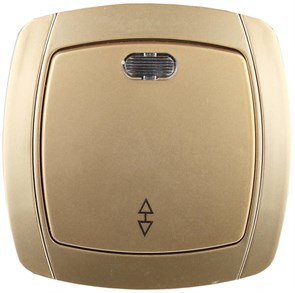 СВЕТОЗАР Акцент, проходной одноклавишный в сборе с подсветкой цвет золотой металлик 10А/~250В, Электрический выключатель (SV-54238-GM)