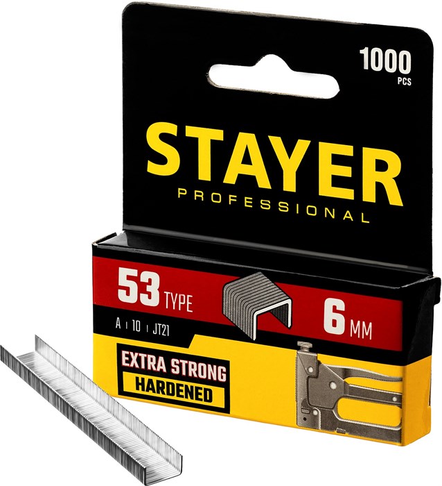 STAYER тип 53 (A/10/JT21) 6 мм, 1000 шт, калибр 23GA, скобы для степлера (3159-06) - фото 503819