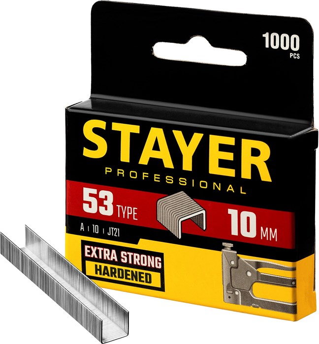 STAYER тип 53 (A/10/JT21) 10 мм, 1000 шт, калибр 23GA, скобы для степлера (3159-10) - фото 503823