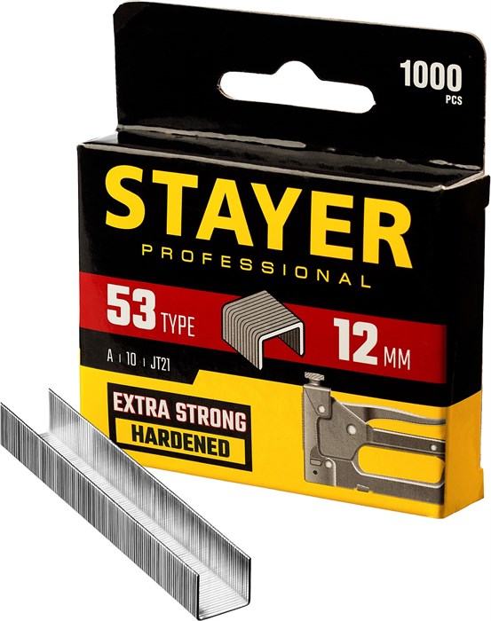 STAYER тип 53 (A/10/JT21) 12 мм, 1000 шт, калибр 23GA, скобы для степлера (3159-12) - фото 503825