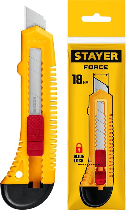 STAYER FORCE, 18 мм, нож упрочненный из АБС пластика со сдвижным фиксатором (0911) - фото 504668