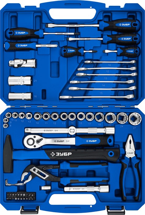 ЗУБР Универсал-63, 63 предм., (1/2″+ 1/4″), универсальный набор инструмента, Профессионал (27670-H58) 16081002 - фото 672183