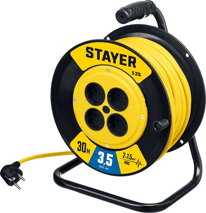 STAYER S-215, ПВС, 2 х 1.5 мм2, 30 м, 3500 Вт, силовой удлинитель на катушке (55072-30) 17067963 - фото 673917