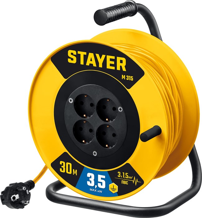 STAYER M-315, ПВС, 3 x 1.5 мм2, 30 м, 3500 Вт, силовой удлинитель на катушке (55078-30) 19862681 - фото 675775