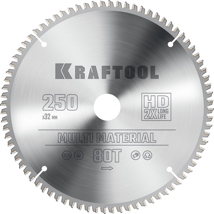 KRAFTOOL Multi Material, 250 х 32 мм, 80Т, пильный диск по алюминию (36953-250-32) 21515118 - фото 676707