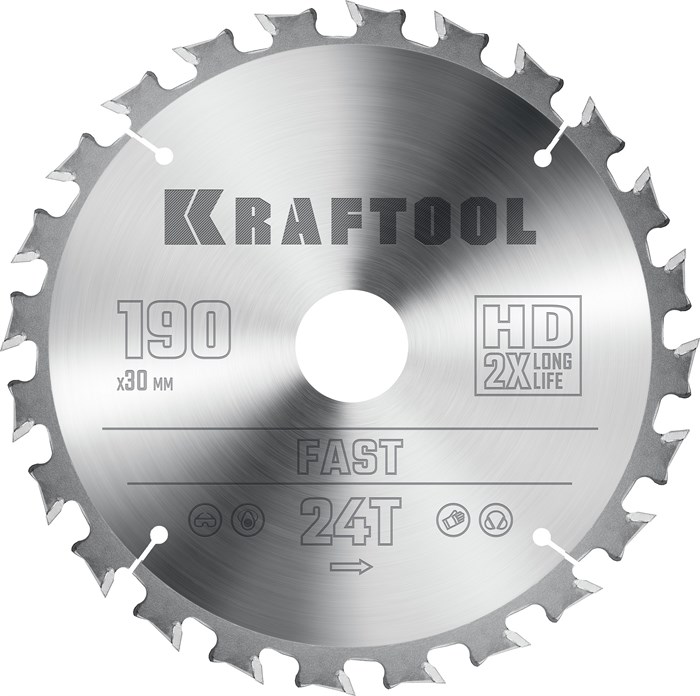 KRAFTOOL Fast, 190 х 30 мм, 24Т, пильный диск по дереву (36950-190-30) 23394769 - фото 677688