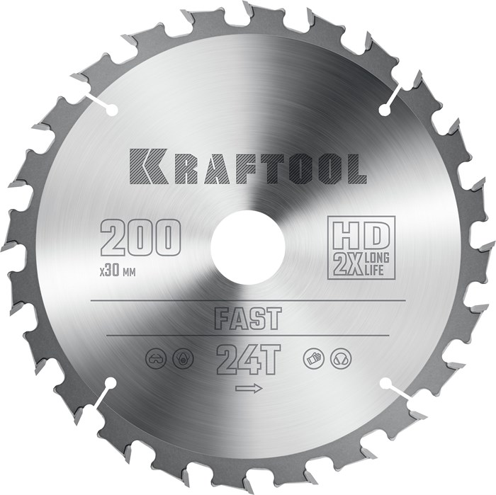 KRAFTOOL Fast, 200 х 30 мм, 24Т, пильный диск по дереву (36950-200-30) 23394770 - фото 677696