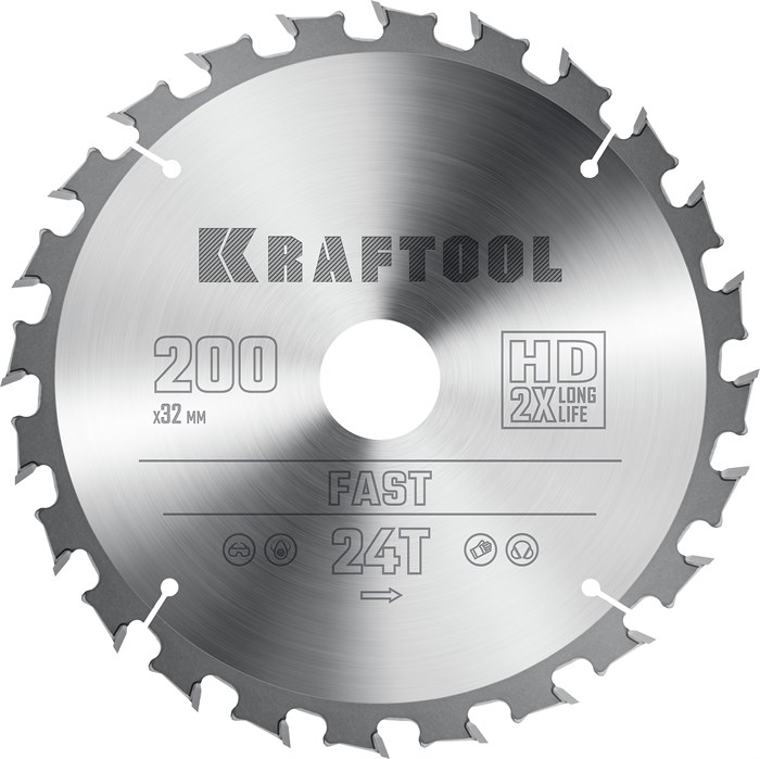 KRAFTOOL Fast, 200 х 32 мм, 24Т, пильный диск по дереву (36950-200-32) 23394771 - фото 677704