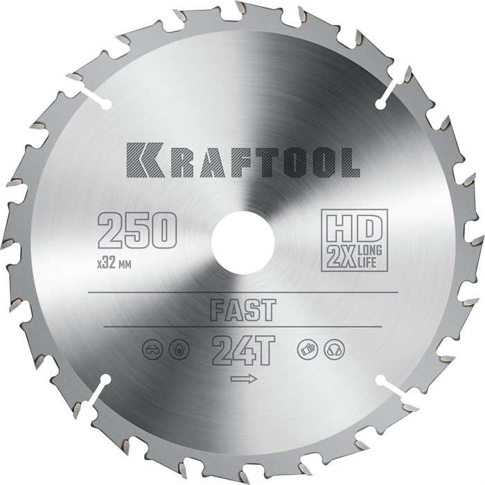 KRAFTOOL Fast, 250 х 32 мм, 24Т, пильный диск по дереву (36950-250-32) 23394774 - фото 677720