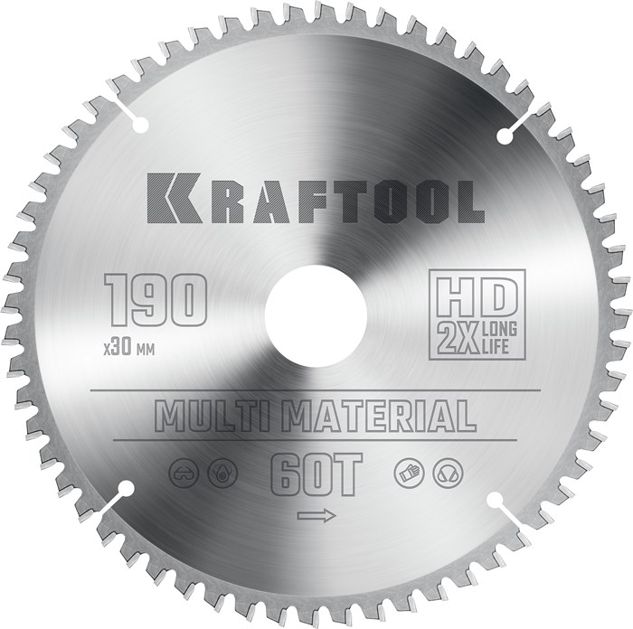 KRAFTOOL Multi Material, 190 х 30 мм, 60Т, пильный диск по алюминию (36953-190-30) 23394904 - фото 677760