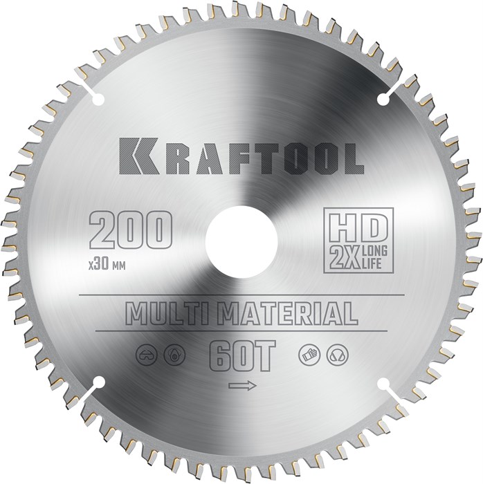 KRAFTOOL Multi Material, 200 х 30 мм, 60Т, пильный диск по алюминию (36953-200-30) 23394905 - фото 677768