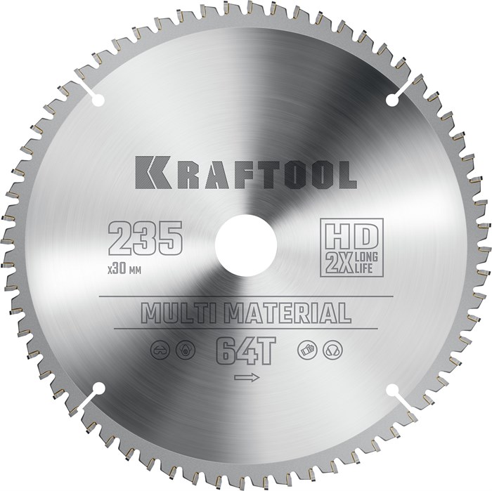 KRAFTOOL Multi Material, 235 х 30 мм, 64Т, пильный диск по алюминию (36953-235-30) 23394910 - фото 677800