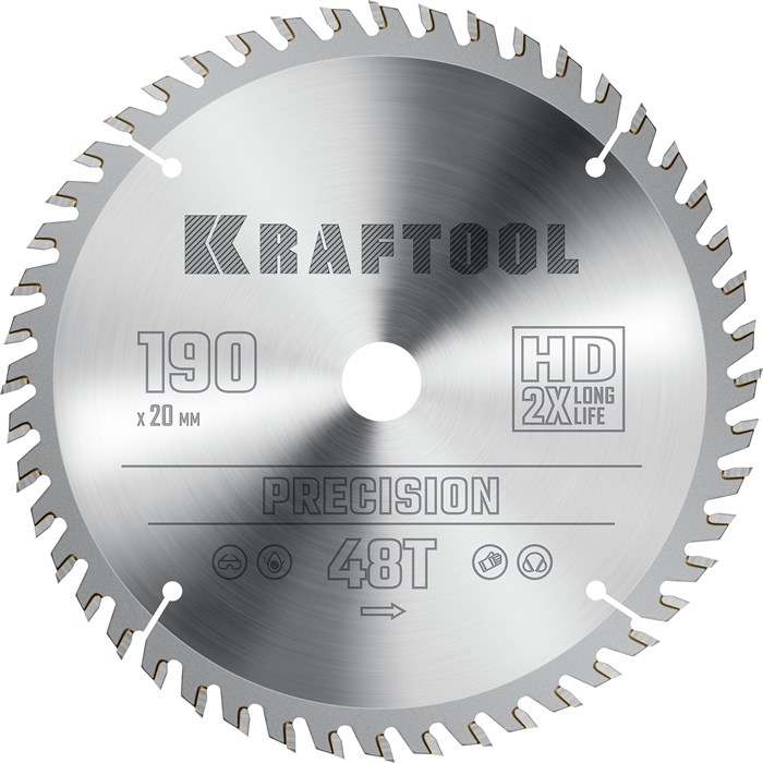 KRAFTOOL Precision, 190 х 20 мм, 48Т, пильный диск по дереву (36952-190-20) 23395221 - фото 677860