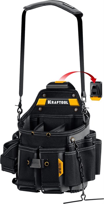 KRAFTOOL KPB-23 с быстросъёмным креплением FastClip, плечевой ремень, 23 кармана и петли, 290 х 310 мм, поясная сумка (38766) 26916977 - фото 679329