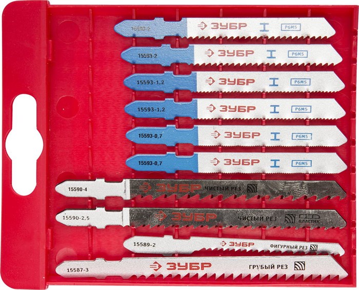ЗУБР T-хвост., по дереву и металлу, пласт. бокс, 10 шт, набор полотен для лобзика (15586-H10) 13182 - фото 687431