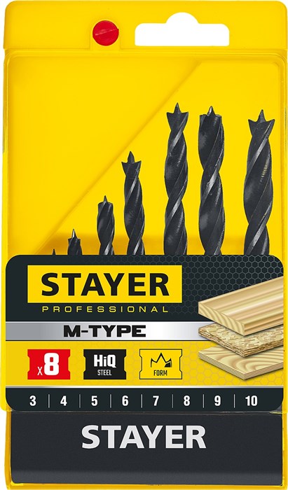 STAYER M-type, 8 шт: 3-4-5-6-7-8-9-10 мм, набор спиральных сверл по дереву (2942-H8) 16346 - фото 690560