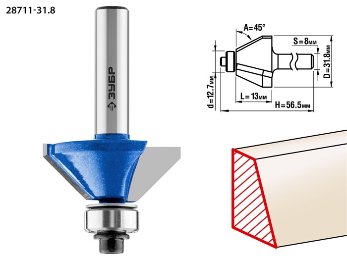 ЗУБР 31.8 x 13 мм, фреза кромочная калевочная (фасочная) №9, Профессионал (28711-31.8) 16467 - фото 690984