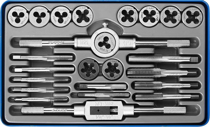 ЗУБР 24 предмета, сталь Р6М5, набор метчиков и плашек, Профессионал (28110-H24) 17024 - фото 692319
