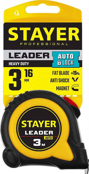 STAYER Leader, 3 м х 16 мм, рулетка с автостопом, Professional (3402-3) 18776 - фото 695298