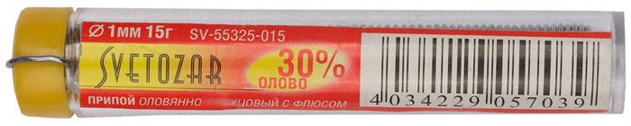 СВЕТОЗАР ПОС 30, 1 мм, 15 г, трубка с флюсом, туба, припой (SV-55325-015) 20345 - фото 698972