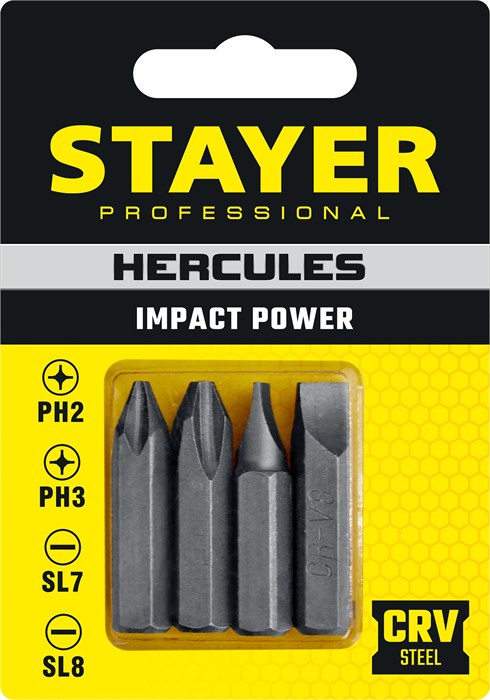 STAYER Hercules, 36 мм, 4 шт, биты для ударной отвертки, Professional (25667-S4) 23575 - фото 703181