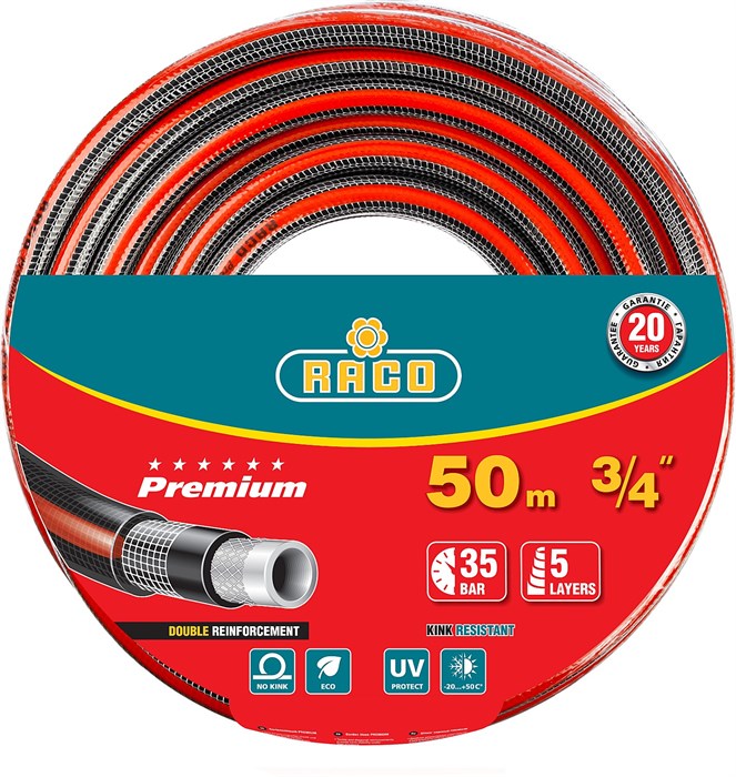 RACO PREMIUM, 3/4″, 50 м, 35 атм, пятислойный, усиленный двумя слоями армирования, поливочный шланг (40300-3/4-50) 25045 - фото 705425