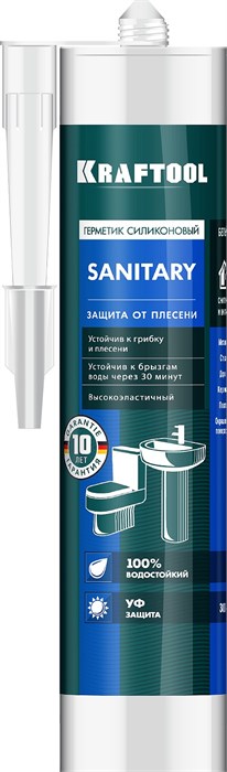 KRAFTOOL SANITARY, 300 мл, белый, санитарный силиконовый герметик (41255-0) 30761 - фото 713815