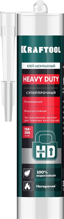 KRAFTOOL HEAVY DUTY, 310 мл, белый, особопрочный монтажный клей (41348) 30790 - фото 713839