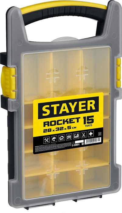 STAYER ROCKET-15, 280 x 320 x 50 мм, (11″), пластиковый органайзер с 15 съемными лотками (2-38031) 31280 - фото 714338