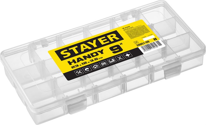 STAYER HANDY-9, 230 x 120 x 35 мм, (9″), пластиковый органайзер с 18 ячейками (38051-09) 31323 - фото 714391