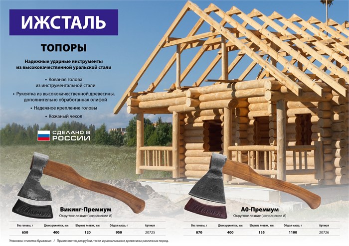 Ижсталь-ТНП А0-Премиум, 870/1100 г, 400 мм, кованый топор (20726) 2206059 - фото 719306