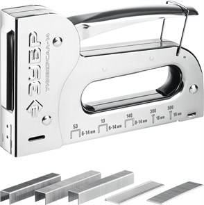 ЗУБР Универсал-14, 6-в-1: 53 (A/10/JT21) 23GA (6-14 мм)/140 (G/11/57) 20GA (8-14 мм)/53F/13/300/500, универсал стальной степлер, Профессионал (31527) 19567