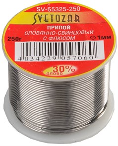 СВЕТОЗАР ПОС 30, 1 мм, 250 г, трубка с флюсом, катушка, припой (SV-55325-250) 20348