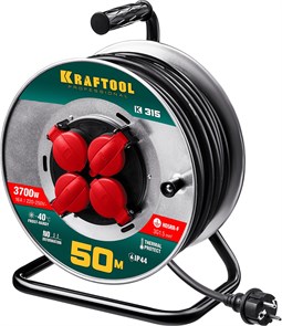 KRAFTOOL K-315, КГ, 3 x 1.5 мм2, 50 м, 3700 Вт, IP44, силовой удлинитель на стальной катушке (55085-50) 32565