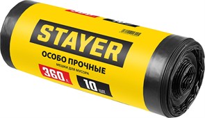 STAYER HEAVY DUTY, 360 л, 10 шт, черные, особопрочные, строительные мусорные мешки (39157-360) 12610046